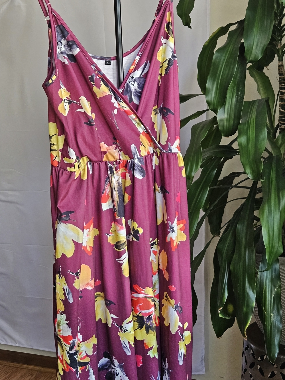 Floral Tie-Shoulder Wrap Dress in Wine - Picture 7 of 11